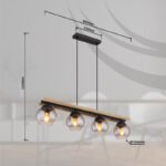 Lampă suspendată din metal negru mat, lemn maro închis, sticlă fumurie colorată, cablu PVC negru, înălțimea poate fi redusă, LxLxA: 850x150x1200mm, excl. 4x E27 25W 230V - imagine 6