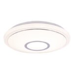 Plafoniera, metal alb, alb acrilic, crom, efect sclipitor, compatibil cu Google Assistant si telecomanda Alexa, schimbator de culoare, fixare culoare, ø400, V:80, LED 16W+RGB LED 3W 230V, sursa 1600lm, iesire 1100lm, schimbare culori 2700-6500K