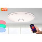 Plafoniera, alb acrilic, crom, efect strălucitor, compatibil cu Google Assistant și Alexa, temporizator, reglabil, telecomandă, schimbarea și fixarea culorilor,Ø500 V:65,LED 30W+RGB LED 5W 230V,sursă 3400lm, ieșire 2400lm,schimbare culori 3000-6500K - imagine 2