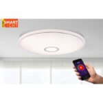 Plafoniera, metal alb, alb acrilic, crom, compatibila cu Google Assistant si Alexa, timer, functie memorie, reglabila, telecomanda.control, schimbător și fixare a culorii,ø680 V:90,LED 30W+RGB LED 5W 230V, ieșire 2250lm,schimbarea culorii 3000-6500K - imagine 2