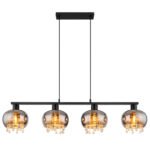 Lampă suspendată din metal negru mat, sticlă fumurie, cristale de sticlă transparente, cablu textil negru, înălțimea poate fi redusă (lampă suspendată), L x l x I: 1140x210x1200mm, fără 4x E27 LED 9W 230V - imagine 4