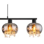 Lampă suspendată din metal negru mat, sticlă fumurie, cristale de sticlă transparente, cablu textil negru, înălțimea poate fi redusă (lampă suspendată), L x l x I: 1140x210x1200mm, fără 4x E27 LED 9W 230V - imagine 5