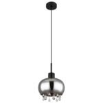 Lampă cu suspensie metal negru mat, sticlă fumurie, cristale de sticlă transparente, cablu textil negru, înălțimea poate fi scurtată (lampă cu suspensie), ø: 210mm, I: 1200mm, excl. 1x E27 LED 9W 230V - imagine 3