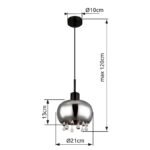 Lampă cu suspensie metal negru mat, sticlă fumurie, cristale de sticlă transparente, cablu textil negru, înălțimea poate fi scurtată (lampă cu suspensie), ø: 210mm, I: 1200mm, excl. 1x E27 LED 9W 230V - imagine 5