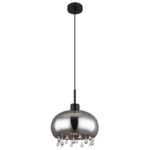 Lampă cu suspensie metal negru mat, sticlă fumurie, cristale de sticlă transparente, cablu textil negru, înălțimea poate fi scurtată (lampă cu suspensie), ø: 280mm, I: 1200mm, fără 1x E27 LED 9W 230V - imagine 3