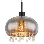 Lampă cu suspensie metal negru mat, sticlă fumurie, cristale de sticlă transparente, cablu textil negru, înălțimea poate fi scurtată (lampă cu suspensie), ø: 280mm, I: 1200mm, fără 1x E27 LED 9W 230V - imagine 4