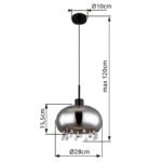 Lampă cu suspensie metal negru mat, sticlă fumurie, cristale de sticlă transparente, cablu textil negru, înălțimea poate fi scurtată (lampă cu suspensie), ø: 280mm, I: 1200mm, fără 1x E27 LED 9W 230V - imagine 5