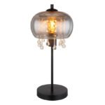 Lampă de masă metal negru mat, sticlă fumurie, cristale de sticlă transparente, cablu textil negru, întrerupător pe cablu, ø: 210mm, I: 450mm, lungime cablu 1500mm, fără 1x E27 LED 9W 230V