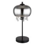 Lampă de masă metal negru mat, sticlă fumurie, cristale de sticlă transparente, cablu textil negru, întrerupător pe cablu, ø: 210mm, I: 450mm, lungime cablu 1500mm, fără 1x E27 LED 9W 230V - imagine 3