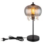 Lampă de masă metal negru mat, sticlă fumurie, cristale de sticlă transparente, cablu textil negru, întrerupător pe cablu, ø: 210mm, I: 450mm, lungime cablu 1500mm, fără 1x E27 LED 9W 230V - imagine 5