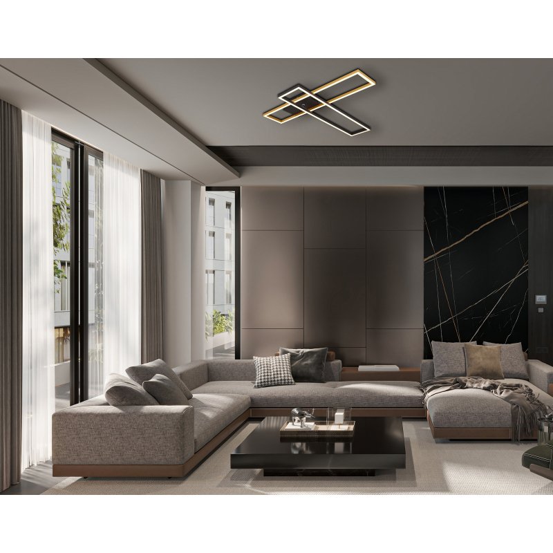 dakari-67208-30g-g28934-5 Plafonieră Dakari, Negru mat, LED 30W 3000K, L800xH75mm, Globo - imagine 1