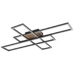 Plafonieră metal negru mat, MDF aspect lemn închis, aluminiu negru mat, plastic opal, crom, mobilă, LxLxA: 800x600x100mm, dimensiuni dreptunghiulare: 13 x 60 cm, incl. LED 40W 230V, sursă 4230lm, ieșire 1650lm, 3000K - imagine 3