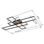 Plafonieră metal negru mat, MDF aspect lemn închis, aluminiu negru mat, plastic opal, crom, mobilă, LxLxA: 800x600x100mm, dimensiuni dreptunghiulare: 13 x 60 cm, incl. LED 40W 230V, sursă 4230lm, ieșire 1650lm, 3000K - imagine 7