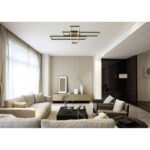 Plafonieră metal negru mat, MDF aspect lemn închis, aluminiu negru mat, plastic opal, crom, mobilă, LxLxA: 800x600x100mm, dimensiuni dreptunghiulare: 13 x 60 cm, incl. LED 40W 230V, sursă 4230lm, ieșire 1650lm, 3000K