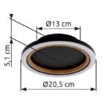 Plafonieră metal negru mat, ABS negru mat, aluminiu aspect lemn închis, plastic opal, ø: 205mm, H: 51mm, incl. LED 12W 230V, sursă 1430lm, ieșire 490lm, 3000K - imagine 6