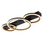 Plafonieră, metal negru mat, ABS negru mat, aluminiu cu efect de lemn închis, plastic opal, LxLxA: 580x300x70mm, diametru inel: 2 x 20,5 cm, 1 x 30 cm, incl. LED 40W 230V, sursă 4750lm, ieșire 1370lm, 3000K
