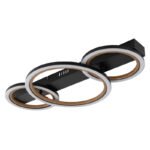 Plafonieră, metal negru mat, ABS negru mat, aluminiu cu efect de lemn închis, plastic opal, LxLxA: 580x300x70mm, diametru inel: 2 x 20,5 cm, 1 x 30 cm, incl. LED 40W 230V, sursă 4750lm, ieșire 1370lm, 3000K - imagine 3