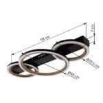 Plafonieră, metal negru mat, ABS negru mat, aluminiu cu efect de lemn închis, plastic opal, LxLxA: 580x300x70mm, diametru inel: 2 x 20,5 cm, 1 x 30 cm, incl. LED 40W 230V, sursă 4750lm, ieșire 1370lm, 3000K - imagine 6