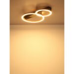 Plafonieră, metal negru mat, ABS negru mat, aluminiu întunecat cu efect de lemn, plastic opal, LxLxA: 440x300x70mm, diametrul inelului: 1 x 20,5 cm și 30 cm fiecare, incl. LED 30W 230V, sursă 3500lm, ieșire 1080lm, 3000K - imagine 5