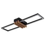 Plafonieră metal negru mat, aluminiu întunecat cu efect de lemn, ABS negru mat, plastic opal, LxWxH: 600x168x66mm, incl. LED 20W 230V, sursă 2430lm, ieșire 1000lm, 3000K - imagine 3