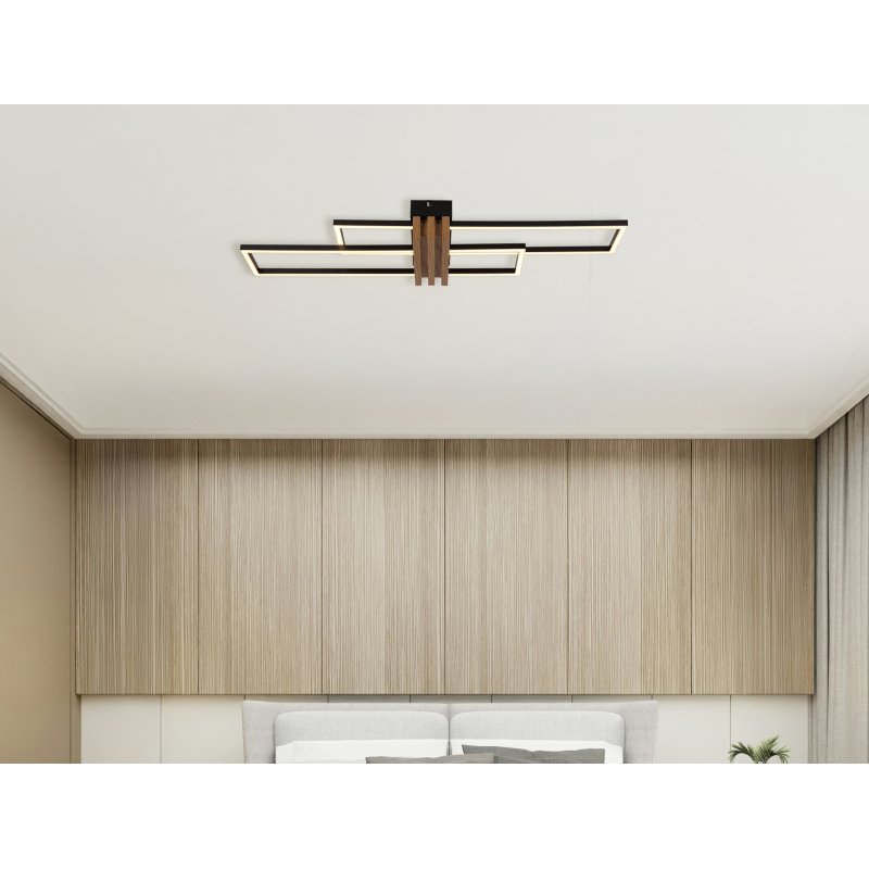 dakari-i-67357d-g29901-6 Plafonieră metal negru mat, aluminiu întunecat cu efect de lemn, ABS negru mat, plastic opal, LxWxH: 600x168x66mm, incl. LED 20W 230V, sursă 2430lm, ieșire 1000lm, 3000K - imagine 1