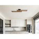 Plafonieră, metal negru mat, ABS negru mat, aluminiu cu efect de lemn închis, plastic opal, mobil, LxLxA: 900x210x100mm, incl. LED 30W 230V, sursă 3720lm, ieșire 1540lm, 3000K - imagine 2