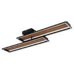 Plafonieră, metal negru mat, ABS negru mat, aluminiu cu efect de lemn închis, plastic opal, mobil, LxLxA: 900x210x100mm, incl. LED 30W 230V, sursă 3720lm, ieșire 1540lm, 3000K - imagine 3