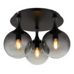 Plafonieră metal negru mat, sfere de sticlă de culoare fumurie, ø: 450mm, H: 255mm, excl. 3x E27 10W 230V