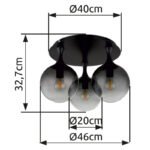 Plafonieră metal negru mat, sfere de sticlă de culoare fumurie, ø: 450mm, H: 255mm, excl. 3x E27 10W 230V - imagine 4