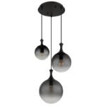 Lampă suspendată metal negru mat, globuri de sticlă de culoare fumurie, cablu PVC negru, ø: 390mm, H: 1415mm, dimensiuni sticlă: 1 x 15 cm, 20 cm, 25 cm fiecare, fără 3x E27 10W 230V - imagine 3