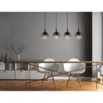 Lampă suspendată din metal negru mat, globuri de sticlă de culoare fumurie, cablu PVC negru, LxLxA: 900x150x1300mm, fără 4x E27 40W 230V - imagine 2