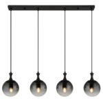 Lampă suspendată din metal negru mat, globuri de sticlă de culoare fumurie, cablu PVC negru, LxLxA: 900x150x1300mm, fără 4x E27 40W 230V - imagine 4