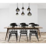 Lampă suspendată metal negru mat, globuri de sticlă de culoare fumurie, cablu PVC negru, LxLxA: 970x480x1410mm, dimensiuni sticlă: 2 x 15 cm, 20 cm, 25 cm fiecare, fără 6x E27 10W 230V - imagine 2