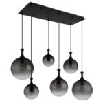 Lampă suspendată metal negru mat, globuri de sticlă de culoare fumurie, cablu PVC negru, LxLxA: 970x480x1410mm, dimensiuni sticlă: 2 x 15 cm, 20 cm, 25 cm fiecare, fără 6x E27 10W 230V - imagine 3