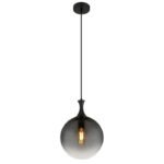 Lampă suspendată metal negru mat, globuri de sticlă de culoare fumurie, cablu PVC negru, ø: 250mm, H: 1410mm, fără 1x E27 10W 230V