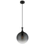Lampă suspendată metal negru mat, globuri de sticlă de culoare fumurie, cablu PVC negru, ø: 250mm, H: 1410mm, fără 1x E27 10W 230V - imagine 3