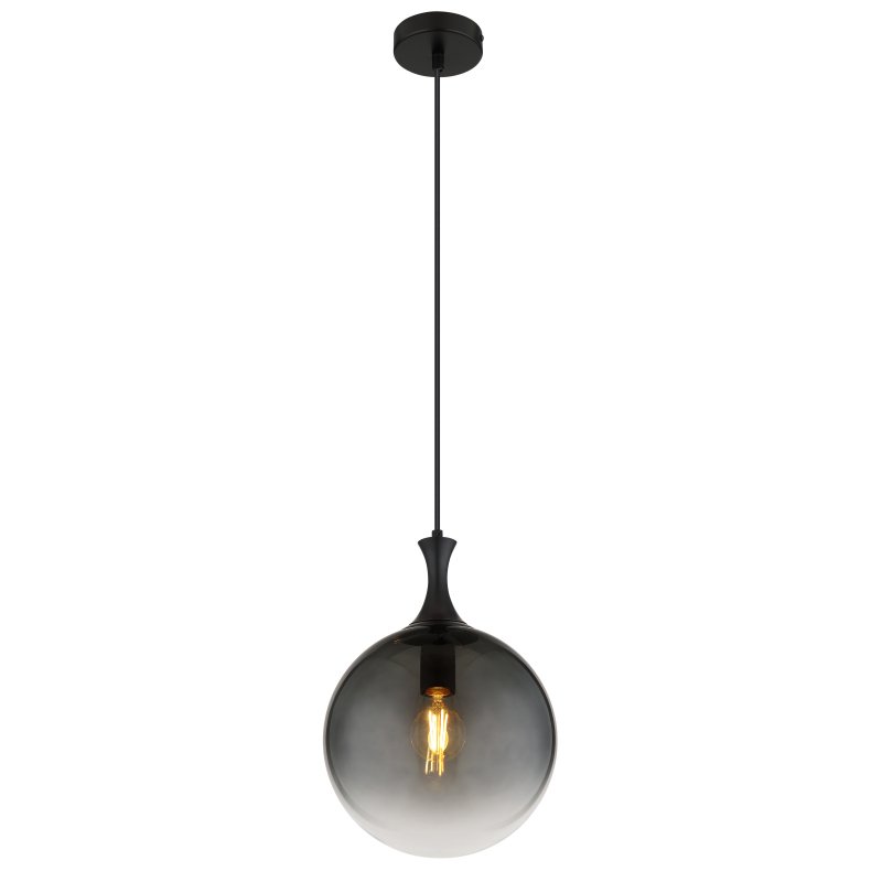 dalton-15885h-g28875 Lampă suspendată metal negru mat, globuri de sticlă de culoare fumurie, cablu PVC negru, ø: 250mm, H: 1410mm, fără 1x E27 10W 230V - imagine 1