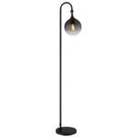 Lampă de podea din metal negru mat, glob din sticlă de culoare fumurie, cablu PVC negru, întrerupător cu pedală în cablu, LxLxA: 290x250x1520mm, lungime cablu 1800mm, fără 1x E27 40W 230V