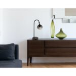 Lampă de masă din metal negru mat, glob din sticlă de culoare fumurie, cablu PVC negru, întrerupător pe cablu, LxLxA: 225x180x575mm, lungime cablu 1500mm, fără 1x E27 10W 230V - imagine 2