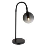 Lampă de masă din metal negru mat, glob din sticlă de culoare fumurie, cablu PVC negru, întrerupător pe cablu, LxLxA: 225x180x575mm, lungime cablu 1500mm, fără 1x E27 10W 230V