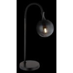 Lampă de masă din metal negru mat, glob din sticlă de culoare fumurie, cablu PVC negru, întrerupător pe cablu, LxLxA: 225x180x575mm, lungime cablu 1500mm, fără 1x E27 10W 230V - imagine 3