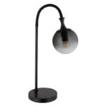 Lampă de masă din metal negru mat, glob din sticlă de culoare fumurie, cablu PVC negru, întrerupător pe cablu, LxLxA: 225x180x575mm, lungime cablu 1500mm, fără 1x E27 10W 230V - imagine 4