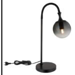 Lampă de masă din metal negru mat, glob din sticlă de culoare fumurie, cablu PVC negru, întrerupător pe cablu, LxLxA: 225x180x575mm, lungime cablu 1500mm, fără 1x E27 10W 230V - imagine 5