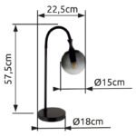 Lampă de masă din metal negru mat, glob din sticlă de culoare fumurie, cablu PVC negru, întrerupător pe cablu, LxLxA: 225x180x575mm, lungime cablu 1500mm, fără 1x E27 10W 230V - imagine 6