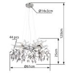 Candelabru metal cromat, cristale de sticlă fumurii, transparente, ø: 610mm, I: 1200mm, excl. 8x G9 8W 230V - imagine 5