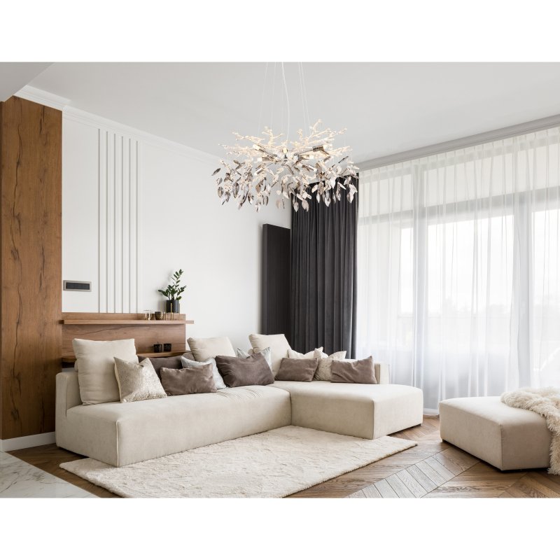 danna-64133-8-g28366-5 Candelabru metal cromat, cristale de sticlă fumurii, transparente, ø: 610mm, I: 1200mm, excl. 8x G9 8W 230V - imagine 1