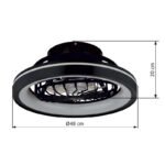 Ventilator de plafon plastic negru mat, plastic alb, dimmable, mai multe niveluri prin întrerupător de perete, memorie, lumină de noapte, cronometru, telecomandă, 25m², ø:480mm H:200mm, LED 40W+RGB LED 6W 230V,sursă 3600lm,ieșire 2400lm,CCT2700-6500K - imagine 6