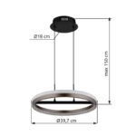 Suspensie metal negru mat, aluminiu gri închis, plastic cristale clare, mai multe niveluri prin comutator de perete, funcție de memorie, lumină de noapte, ø: 397mm, H: 1500mm, incl. LED 40W 230V, 4400lm sursă, 1790lm ieșire, CCT 3000/4000/6000K - imagine 5