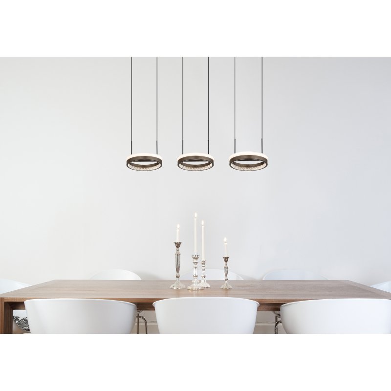 della-67179h2-g29534-5 Suspensie metal negru mat, aluminiu gri închis, cristale din plastic transparent, mai multe niveluri prin comutator de perete, funcție de memorie, lumină de noapte, LxLxA: 820x206x1500mm, LED 40W 230V, sursă 4600lm, ieșire 1400lm, CCT 3000/4000/6000K - imagine 1