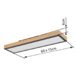 Plafoniera din aluminiu grafit, aspect lemn MDF, alb acril, cadru aspect stejar, LxLxA: 600x150x30mm, inclusiv LED 18W 230V, sursa 1920lm, iesire 1000lm, 3000K - imagine 6